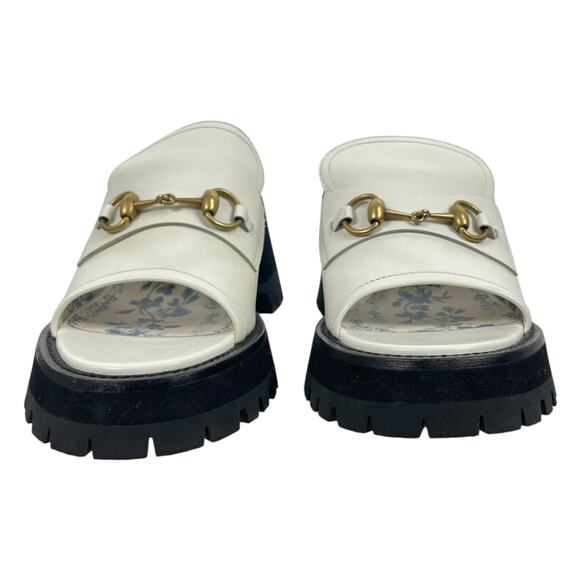 Gucci Cordovan Horsebit Open Toe Platform Slide Sandal Dusty White Size 41 - Picture 5 of 14